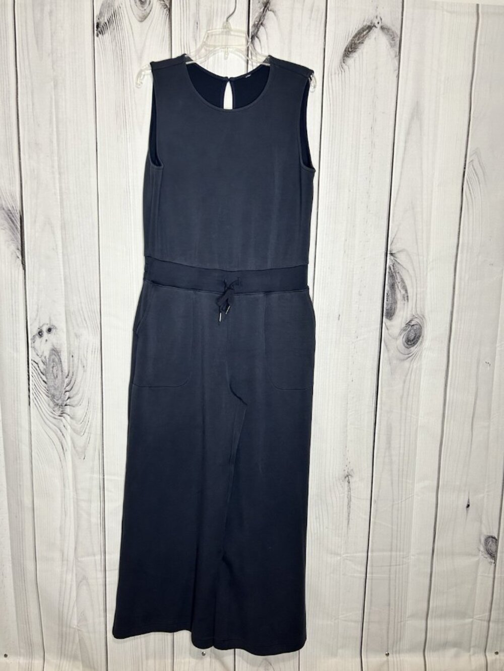 SPANX Air Essentials Jumpsuit XL Sleeveless Wide Leg Pockets Stretch Navy Blue